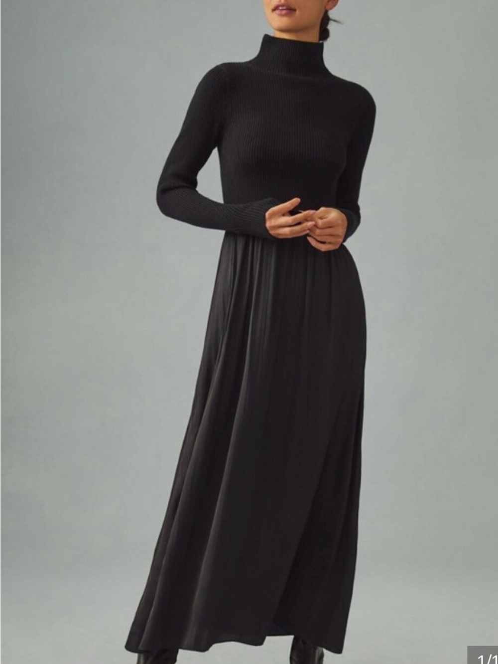 Anthropologie The Thea Twofer Sweater Dress black maxi, small